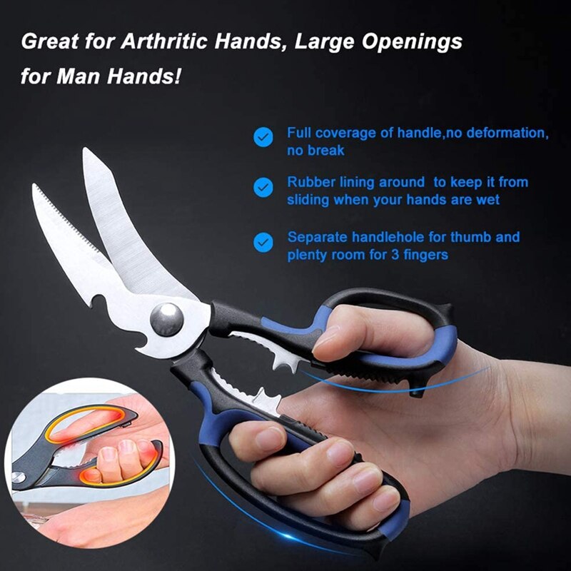 Multipurpose Kitchen Scissors Heavy Duty-Unique CURVED Blade for Chicken Bones,Poultry Shears for Meat Seafood