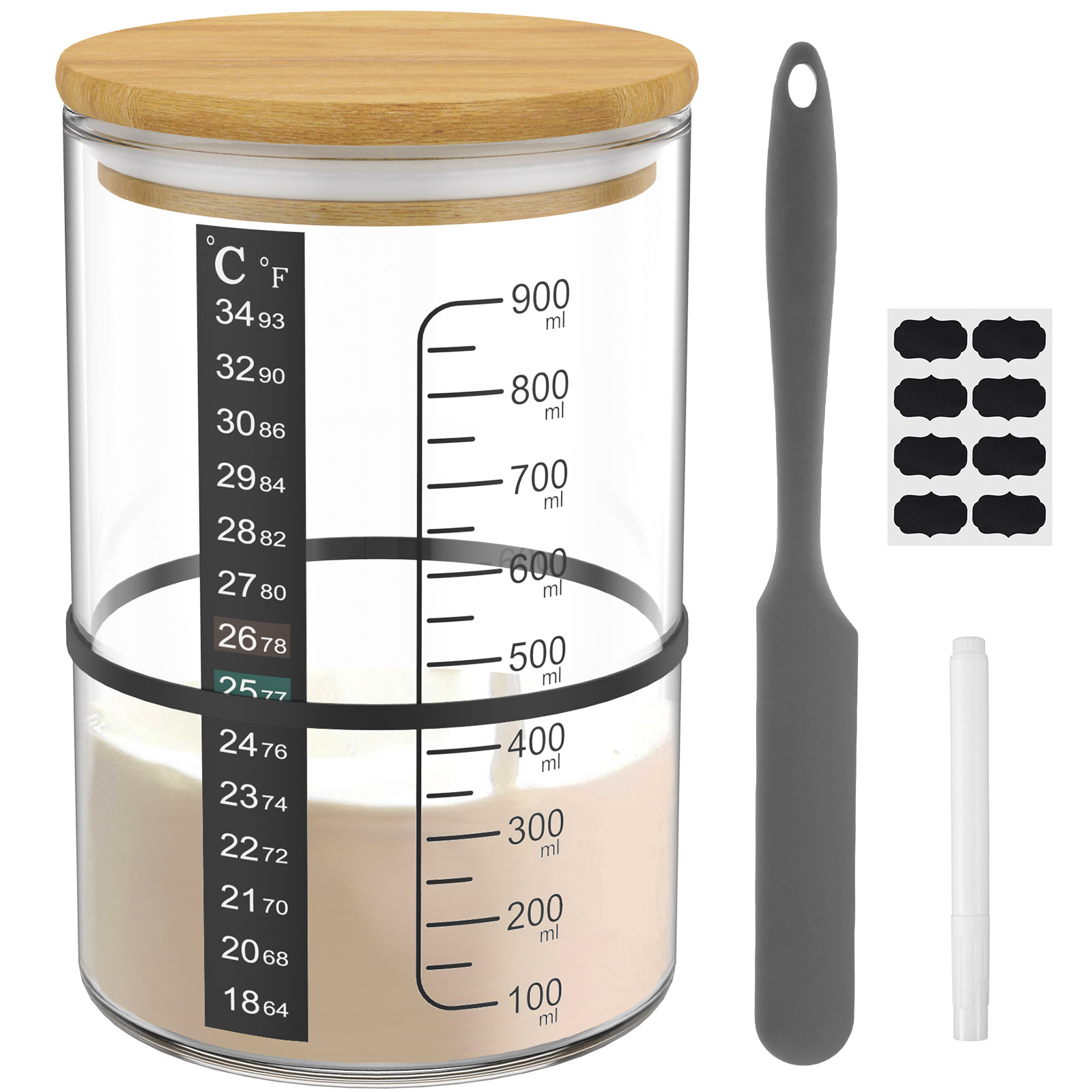 Pot de Fermentation au levain 900ml, récipient de démarrage au levain, pot en verre transparent, fournitures de cuisson au levain, bouche large avec couvercle