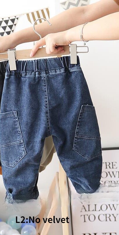 Jongens Meisjes Plus Fluwelen Jeans Herfst/Winter Dikke Broek Baby Koreaanse Casual Warm Harembroek Baby Boy Broek Unisex kleding: L2-NO velvet / Size 110