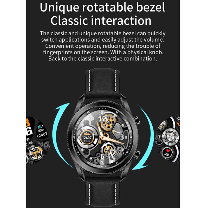 Inteligentny zegarek mężczyźni TK88 obrotowy ekran Bezel Bluetooth muzyka prognoza pogody ciśnienie krwi SPO2 Smartwatch dla androida iPhone
