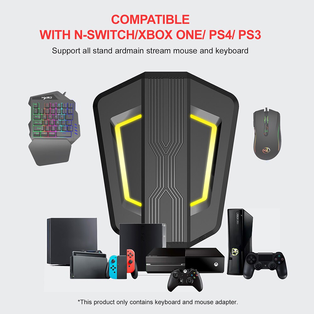 Muuntimen näppäimistö ja hiiren sovitin kannettavat hiiret n-kytkimelle  ps4 ps3 xbox one 360 nelivärisellä hengitysvalolla