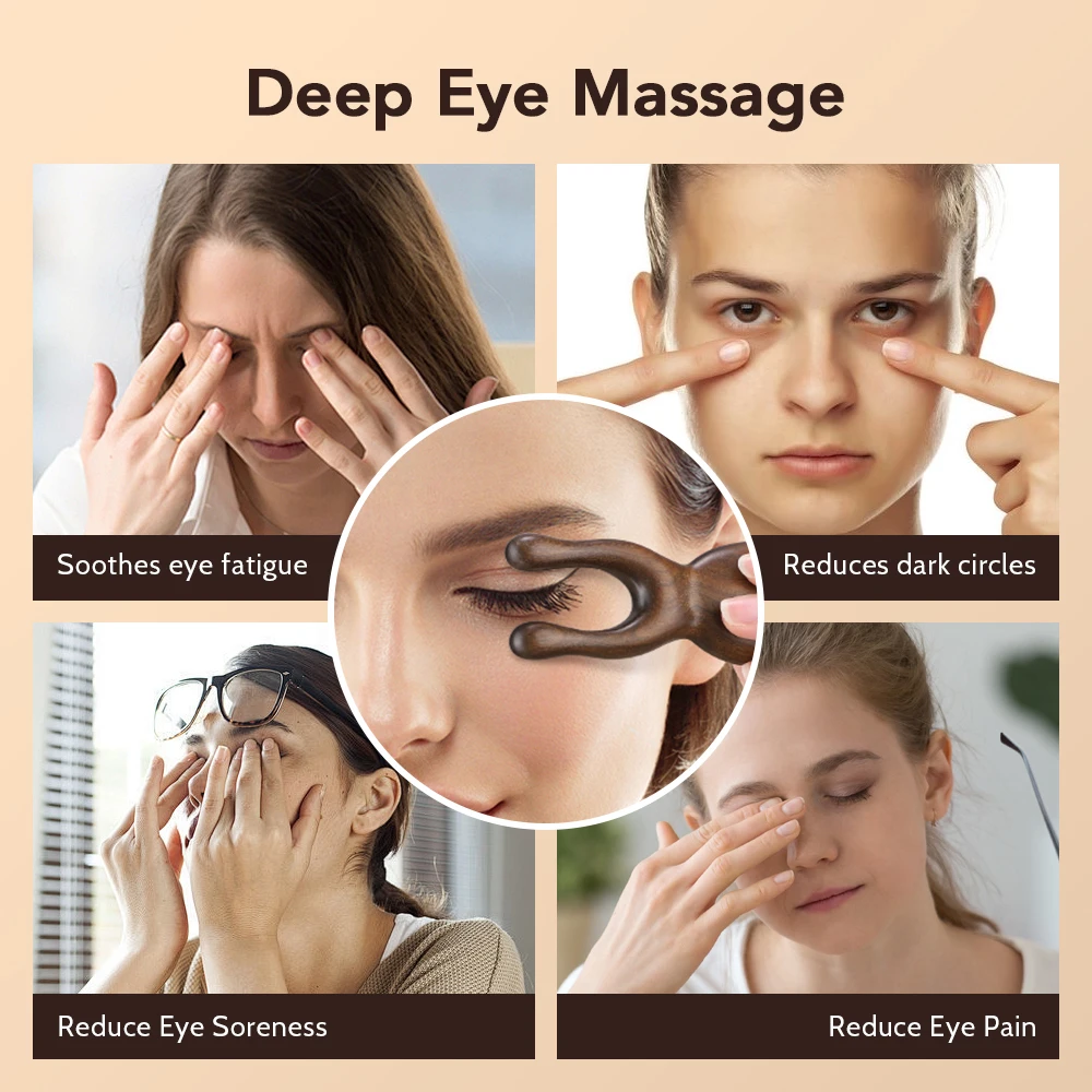 Herramientas faciales Gua Sha de madera, masajeador de cabeza, herramienta de masaje de madera de sándalo para cara, nariz, ojos, terapia de madera, herramientas de acupresión