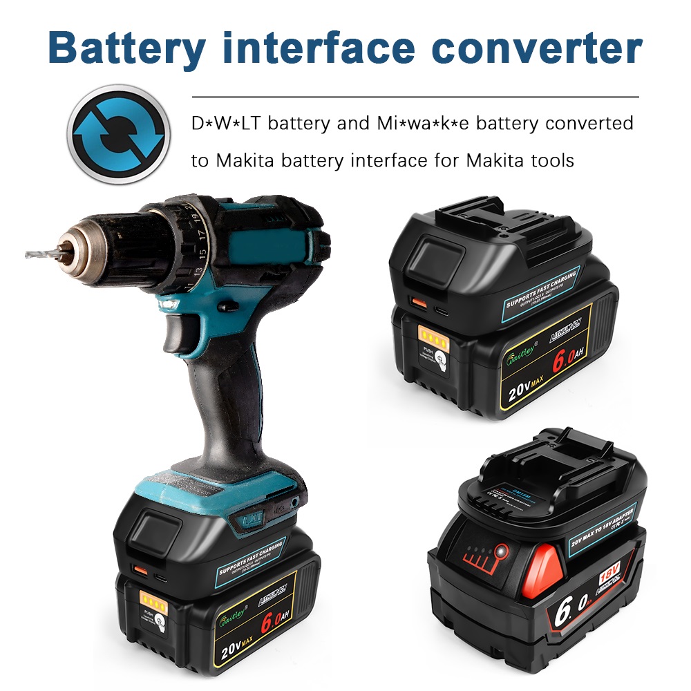 Adaptateur de batterie pour conversion DEWALT ou Milwaukee vers Batteries Makita, accessoires pour outils électriques MAKITA, remplace Bl1850 avec USB