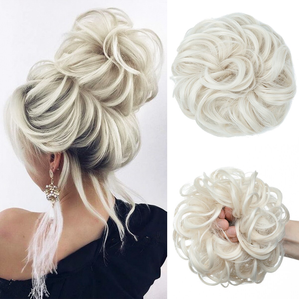 Extensiones de moño de pelo sintético desordenado, moño grande y rizado, gomas para el pelo elásticas, postizos, Donut Updo, piezas de cabello para mujer: T1B / 30