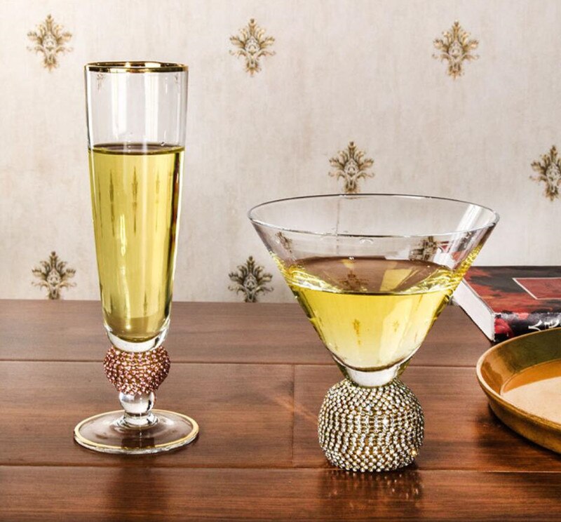 Transparent Gold Rimmed Glass Set with Diamonds Goblet Red Wine Cocktail Champagne Whiskey Grape Wine Drink Glass Cup