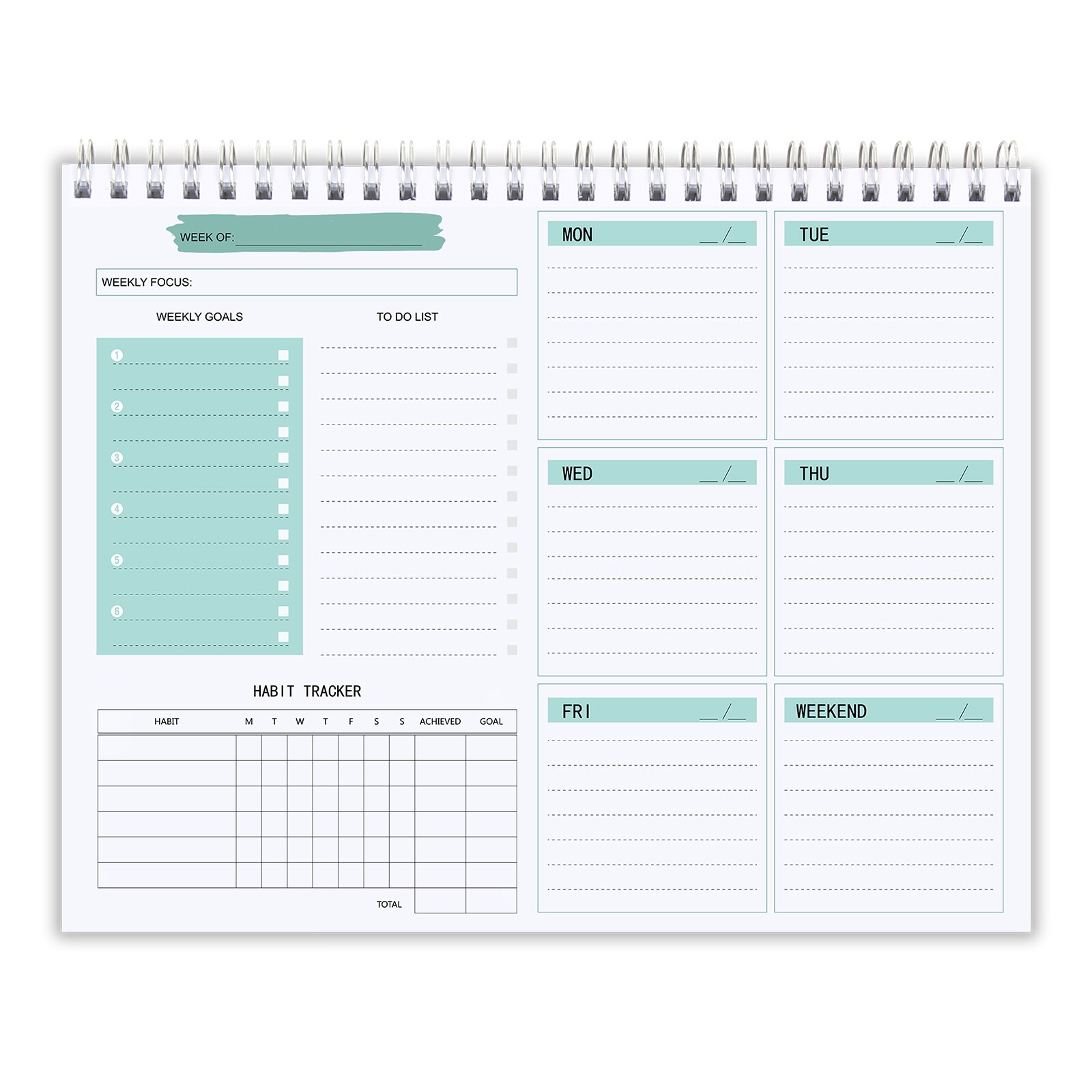 Daily Weekly Non-dated Planner Agendas Desktop Notepad to-Do List Habit Tracker School Office Schedule Stationery: Green