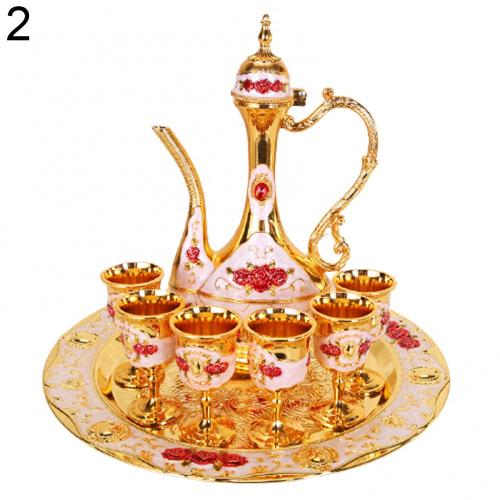 8 unids/set Vintage europeo copa para vino de Metal tetera Set de bandejas boda casa de: 2