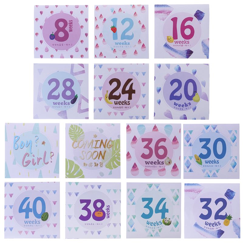 14 14 Pcs/Set Month Sticker Pregnant Women Photography Monthly Adhesive Stickers Landmark Floral Coming Soon Belly Clothing