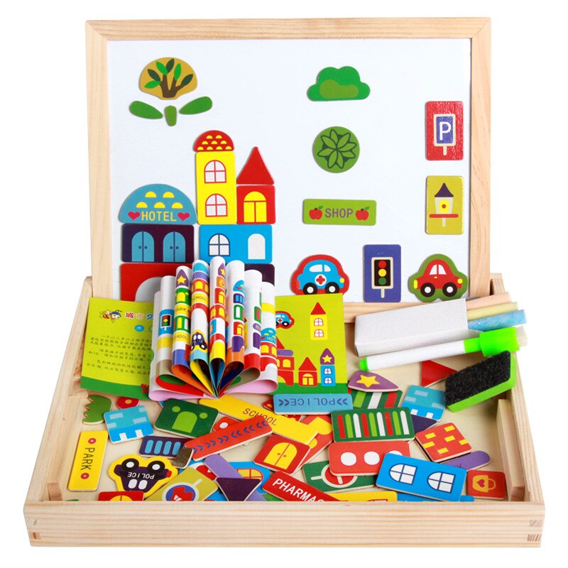 Houten Magnetische Puzzel Kinderen Puzzel Tekentafel Educatief Speelgoed