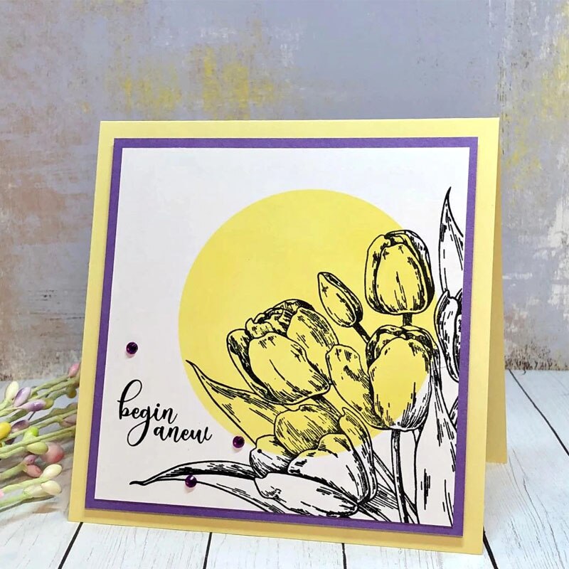 Tidlig tulipanbukett 6 x 6 tommer gjennomsiktig silikon klarstempel til scrapbooking gjør-det-selv håndverksdekorasjon mykt stempel