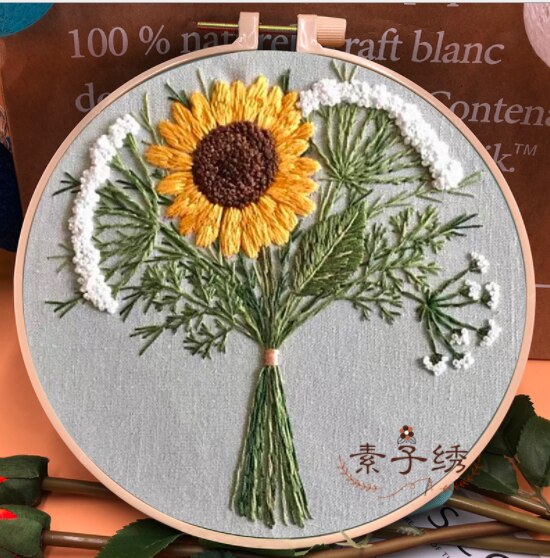 20x20cm Strauß Europäischen stickerei Bausatz einfache drei-dimensionale stickerei Band Bausatz stickerei Hand