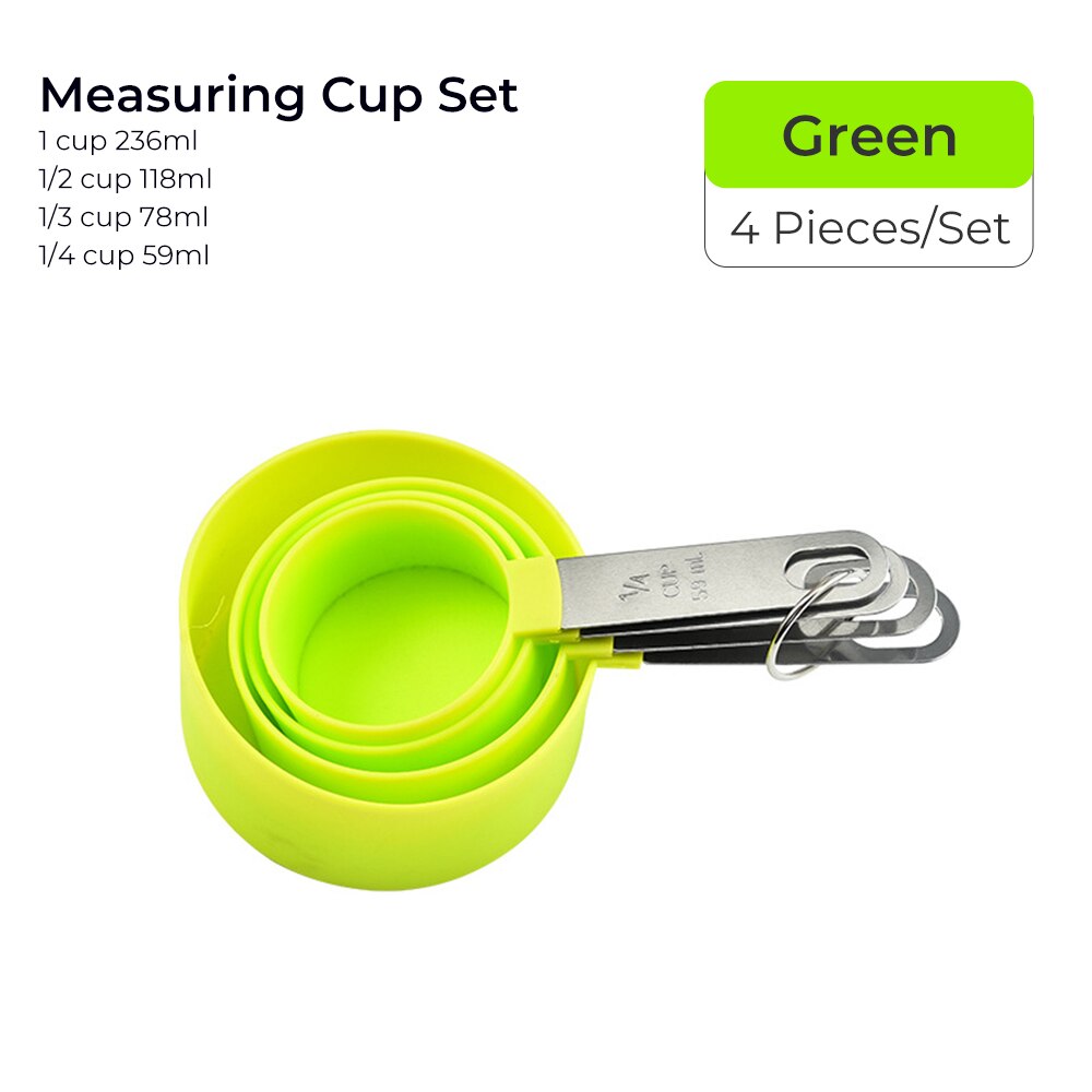 4pcs Baking Tools Kitchen Measuring Spoon Set Stainless Steel Handle Measuring Cup With Scale Measuring Spoon Kitchen Gadgets: 4pcs green cup