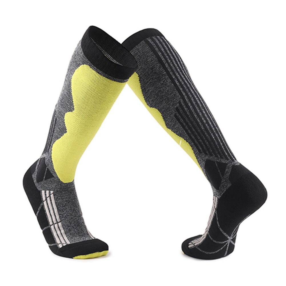 Men Women Cushion Sweat Wicking Outdoor Hiking Warm Thermal Cold Weather Long Hose Thick Winter Sports Knee High Ski Socks: Yellow