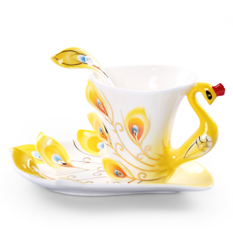 Påfågel kaffekopp keramisk benporslin 3d färgvalentinsdag bröllop bestie vänner födelsedag kopp