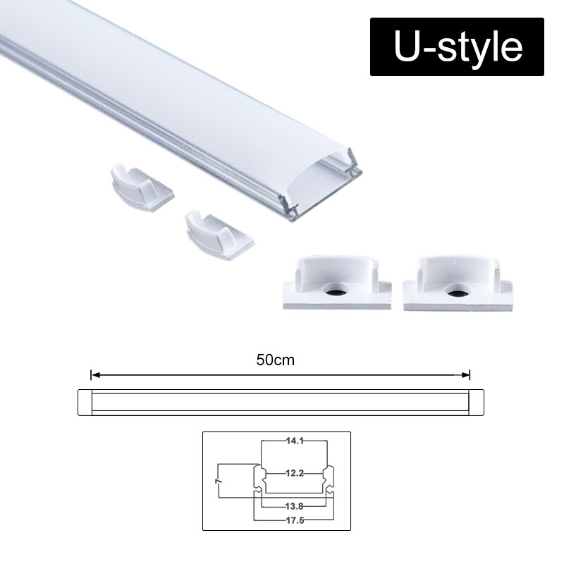 1x 2x 3x U V YW Three Style 50cm Aluminium Channel Holder for LED Strip Light Bar Under Cabinet Lamp Kitchen 1.8cm Wide