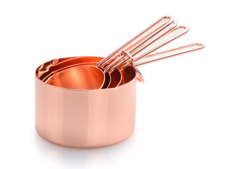 Taza de medición de acero inoxidable cobre plateado oro rosa accesorios de cocina hornear Bartending cuchara de medición herramienta de cocina OK 1145