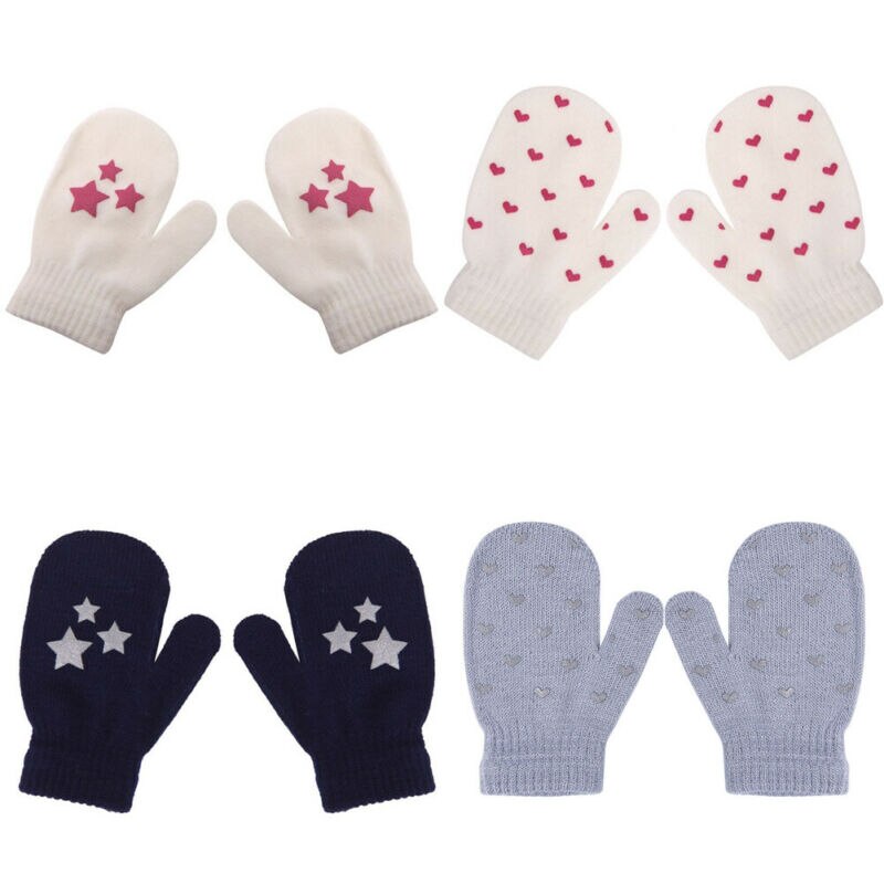 Children Print Solid Winter Gloves Kids Cute Baby Knitting Warm Soft Star Heart Gloves Boys Girls Candy Colors Mittens Unisex
