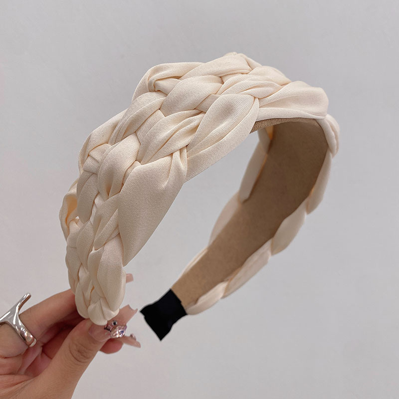 Diadema trenzada de satén de colores bohemios, accesorios para el cabello para adultos, joyería para el cabello: Beige