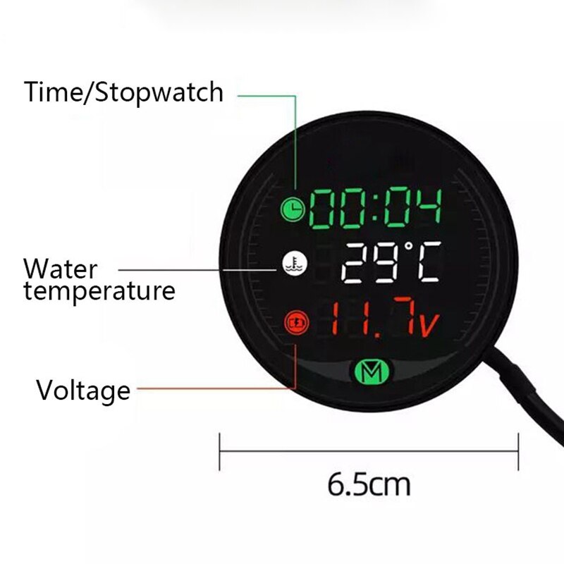 5 in 1 Motorcycle Water Temperature Meter USB Rechargable Time Voltmeter LED Night Vision Meter with Temperature Sensor