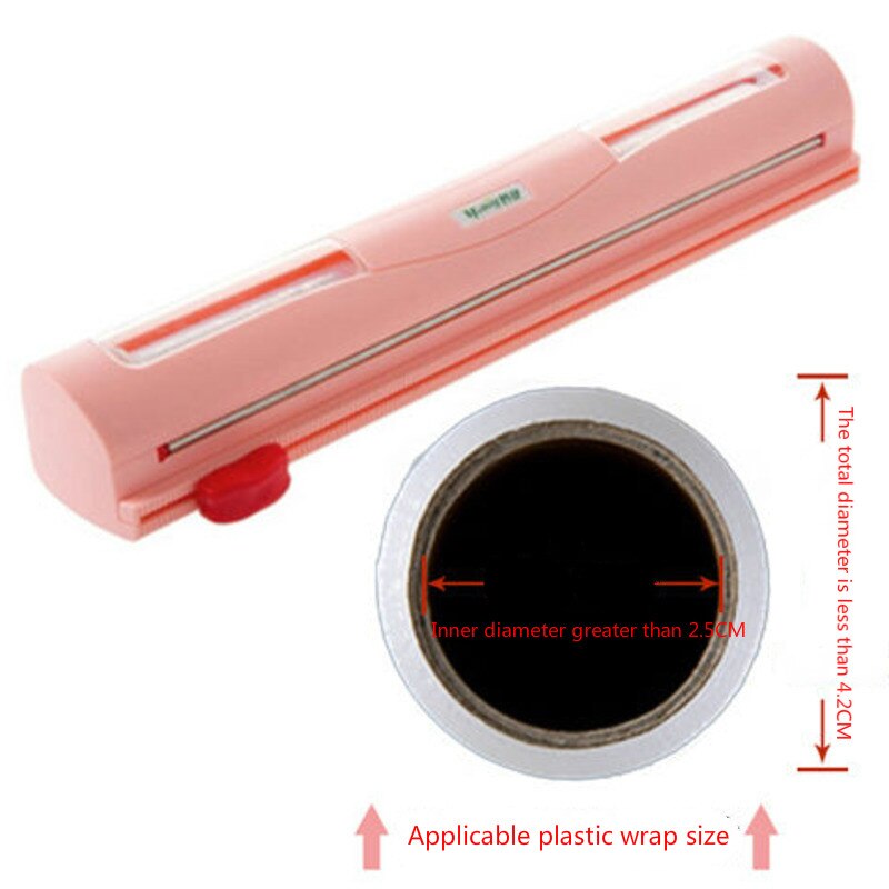 Food Wrap Dispenser/Cutter, Kitchen Tool Foil Cling Film Wrap Dispenser Plastic Sharp Cutter Storage Holder: pink