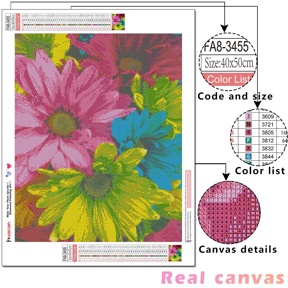 HUACAN Diamond Painting Kit Flower 5D DIY Diamond Embroidery Daisy Pictures Of Rhinestones Mosaic Handmade