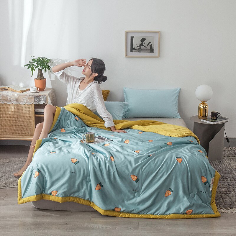 Summer Washing Silk Summer Hipster Printed Air Conditioning summer quilts Summer Cool Sense Thin Quilt: 180X200cm / Ivory