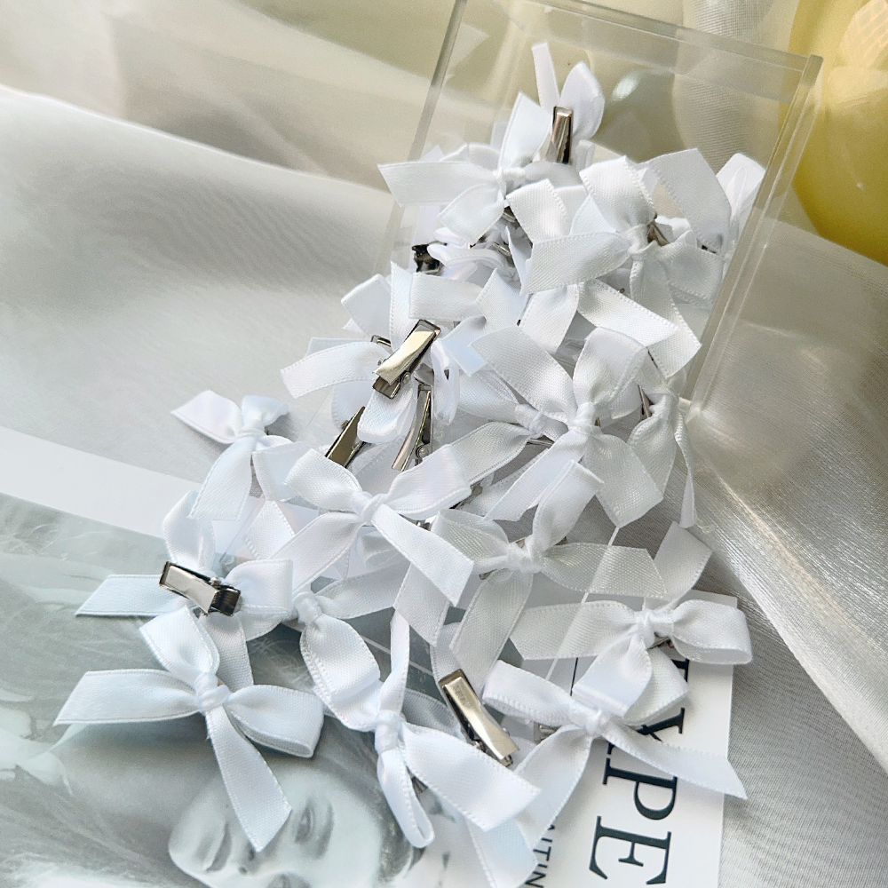 4/6/8/10 Uds. Mini lazo de Color sólido dulce para niños con pinza para el pelo, cinta estilo Ballet para niñas, accesorios para el cabello trenzados al por mayor: XXS / Plata