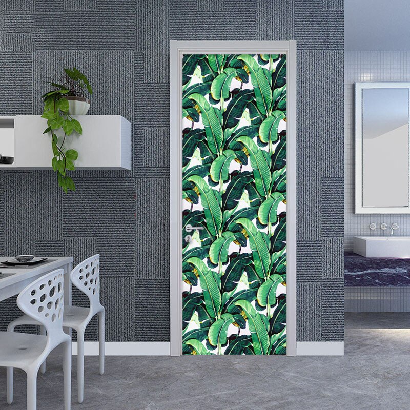 3D Stickers Modern Tropical Rain Forest Leaf Wallpaper Living Room Study Door Stickers Home Decoration Vinyl Waterproof 3D Mural
