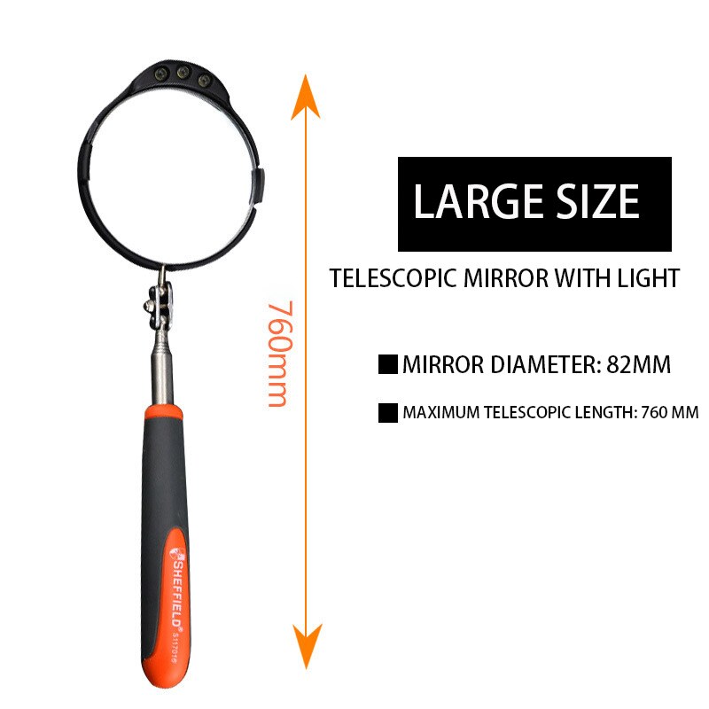 Telescopic inspection mirror with lamp universal auto repair mirror under car inspection mirror chassis maintenance mirror: Large