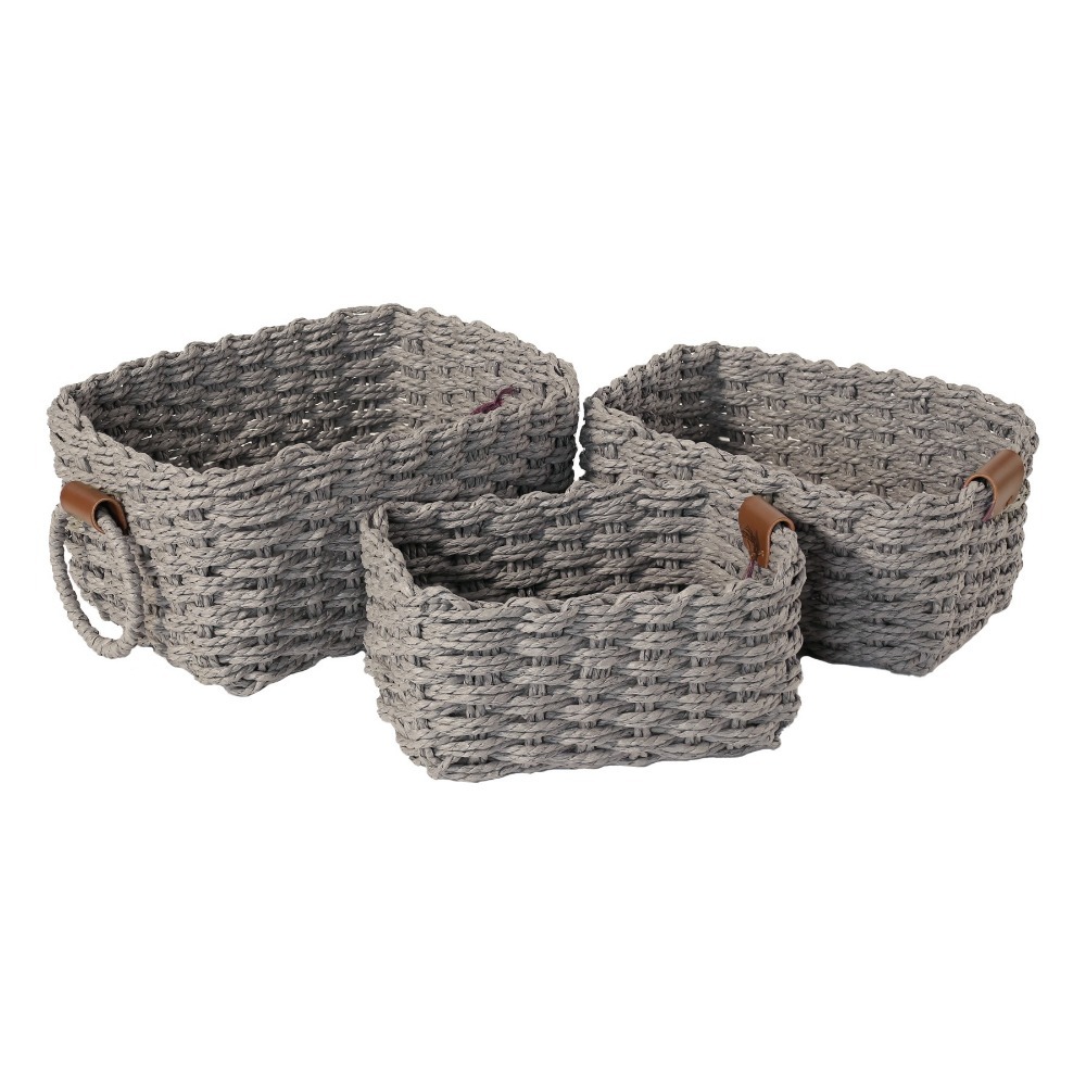 3PCS Handmade Paper Rope Storage Basket Simple Decorative Cosmetics Storage Basket Eco-friendly with Handle Laundry Basket: YELLOW