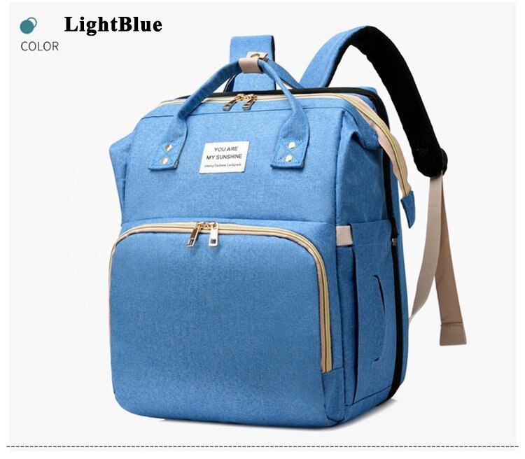 Bolsa de pañales para cama, de cuna, bolso de momia desmontable, impermeable, mochila de pañal de tela, almohadilla cambiante y ganchos: Blue
