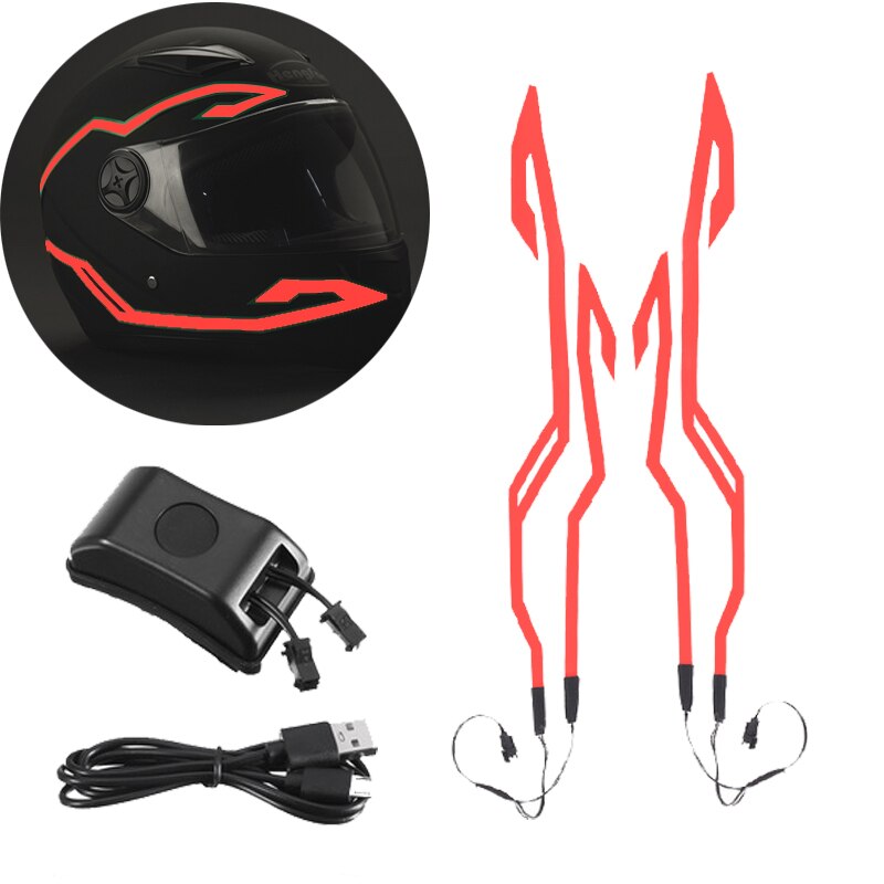 4-en-1 amélioré casque de moto nuit équitation lumière froide Signal universel bande clignotante LED bande autocollant lumineux chargeur USB: red