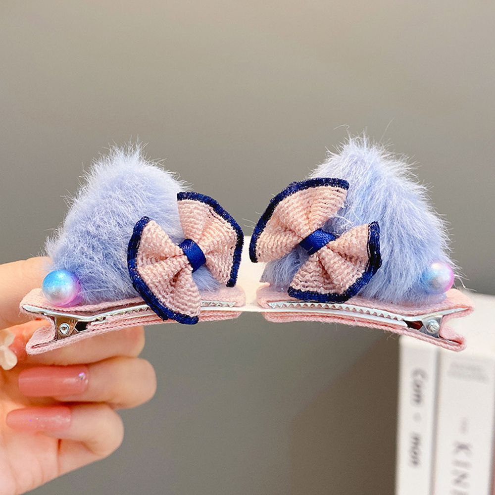 Pinzas para el pelo de felpa con forma de orejas de gato para niños, horquillas con lazo para bebé, accesorios para el cabello, accesorios para fotos, horquillas de bola de felpa: J