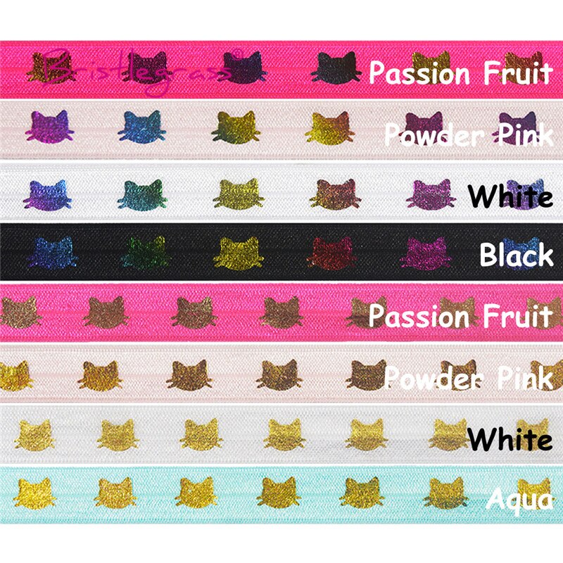 Bristlegrass 5 yard 5/8 " 15mm regenboog gouden kat folie print vouw elastiek voor spandex satijnen band haarelastiek hoofdband jurk naaien