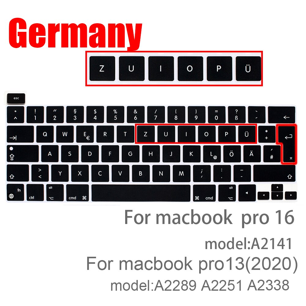 German Laptop Silicone Cover Laptop cover For macbook air 13 pro15 touchbar 11" Keyboard cover Dust-proof silicone keyboard case: A2338A2289A2251