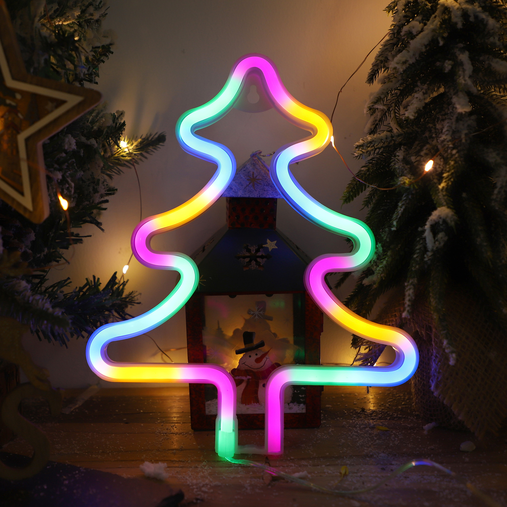 Luces decorativas navideñas, lindas luces LED de alce y Papá Noel, alimentadas por USB o con pilas, navideños, decoración de habitaciones: Negro