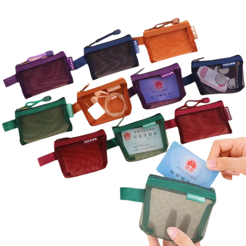 Transparent Mesh Zipper Coin Purse For Women ID Bank Card Organizer Pouch Small Girl Key Earphone Data Cable Charger Storage Bag: army green