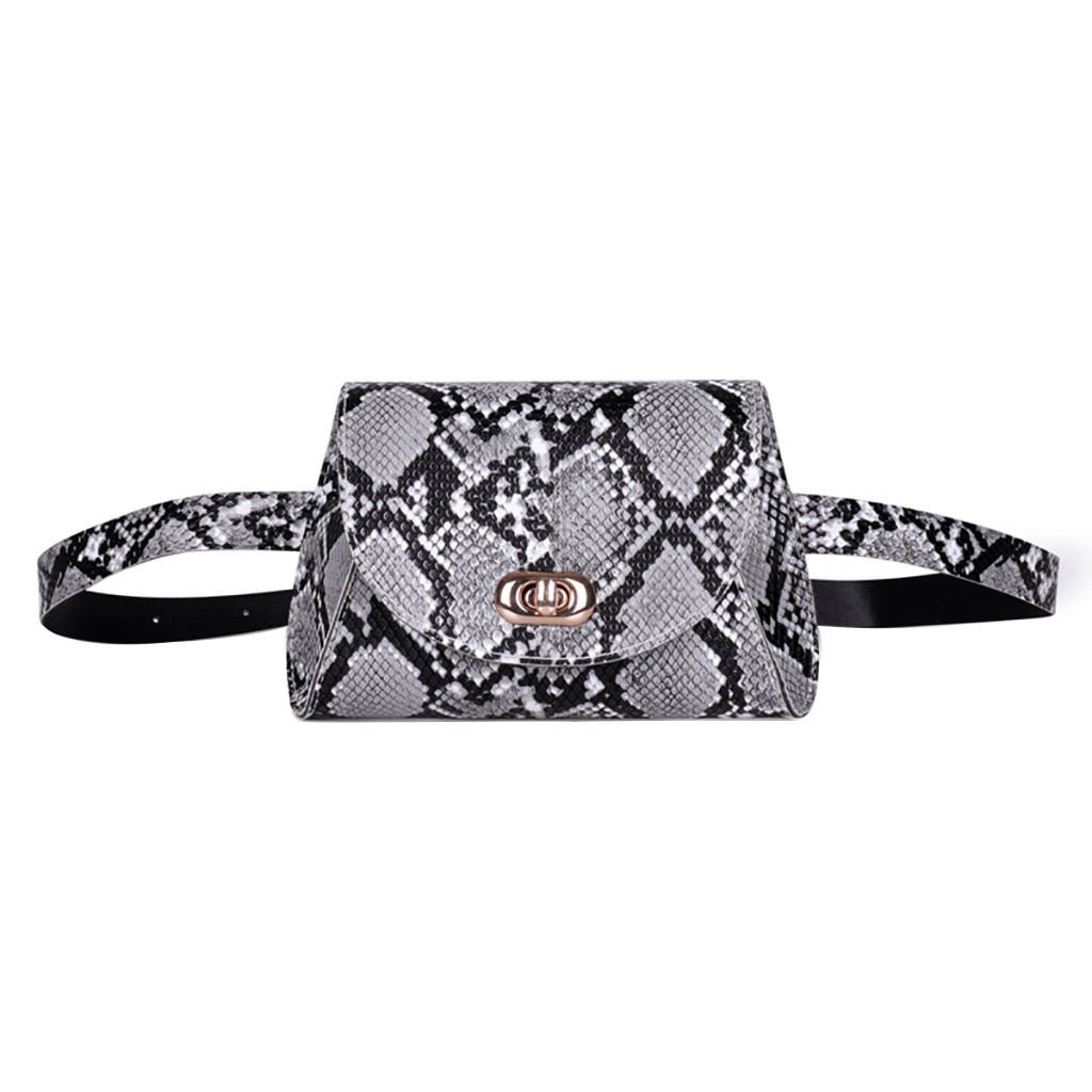 Women Storage Waist Pocket Chest Bag Snake Print Cross Wild Shoulder Messenger Bag Waist Bags Bolsos de cintura: Gray