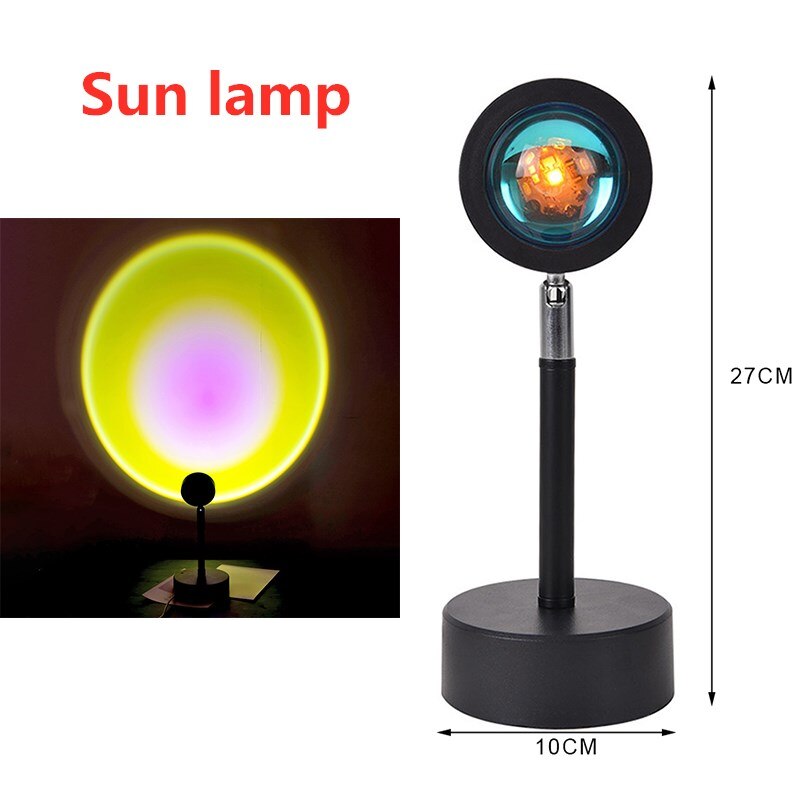 Proyector de luz Led de noche para niños y niñas, lámpara de escritorio con proyección de sol, color rojo atardecer, arcoíris, USB, decoración de pared del dormitorio: Sun lamp