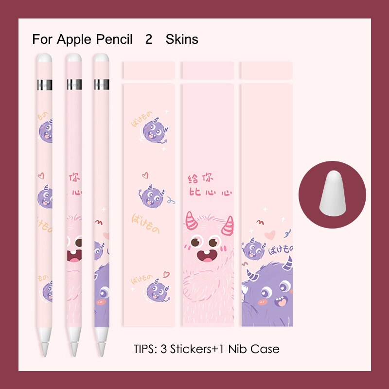 Para apple pencil 1 2 adesivos scratchproof bonito dos desenhos animados ultra fino adesivos touch stylus caneta adesivo não-deslizamento de papel protetor: For Pencil 2 - A17