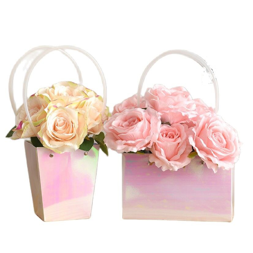 Colorful Box Flower Packaging Bags Handbag Flower Box for Women Wedding Groomsmen Box Kraft Candy Business Supplies