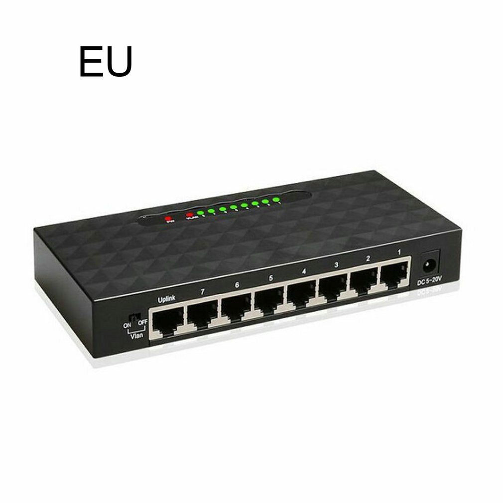 Conmutador inteligente Ethernet de 8 puertos Gigabit, conmutador de red Ethernet de alto rendimiento, 1000Mbps, inyector de Internet RJ45 Hub: EU PLUG