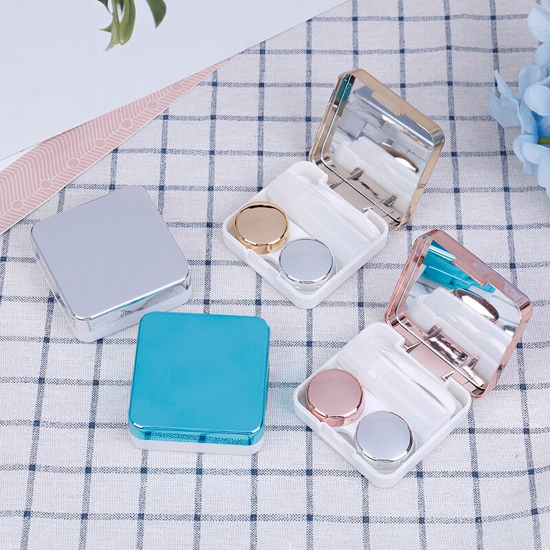 Preciosa caja de Kit de viaje para mujer, estuche para lentillas de colores, Estuche para gafas de contacto de colores con espejo, contenedor para lentes de contacto de ojos