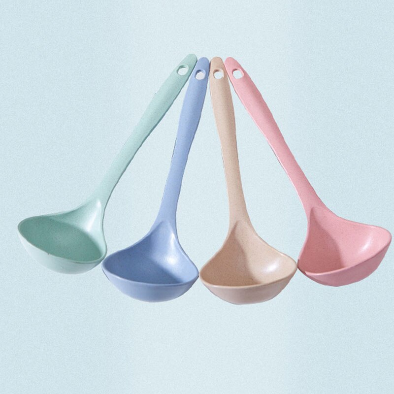 Cuillère à soupe de paille de blé de cuisine de couleur rose/Beige grande cuillère longue épaisse