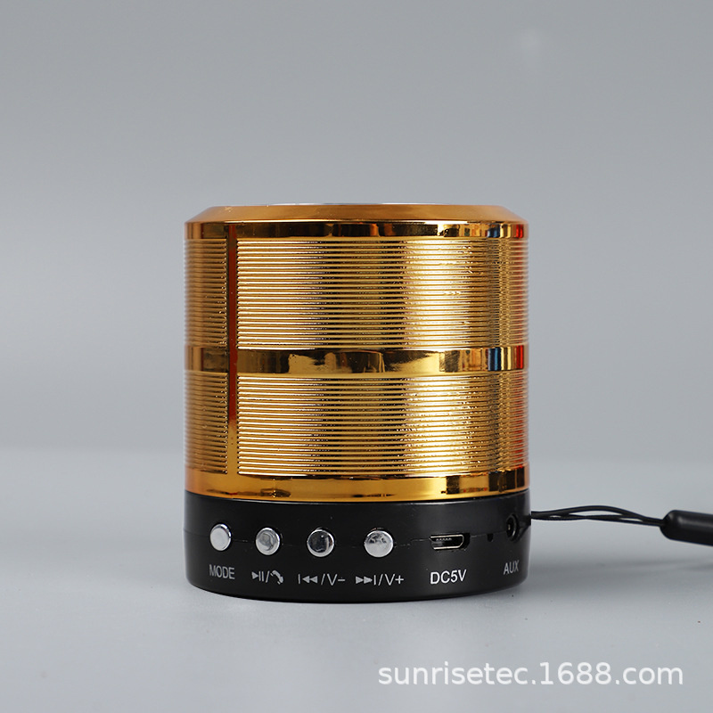 Tragbarer mini-stereo-lautsprecher ws -887 mit bluetooth, kleinem subwoofer aus metall und stahl: Gold