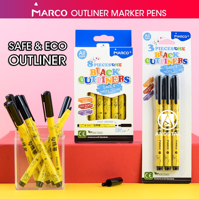Marco 8 Stks/partij Outliners Marker Pen Tekening Pen Fineliner Lijn Art Marker Zwarte Inkt Tekening Pen Kantoor School Set Permanente