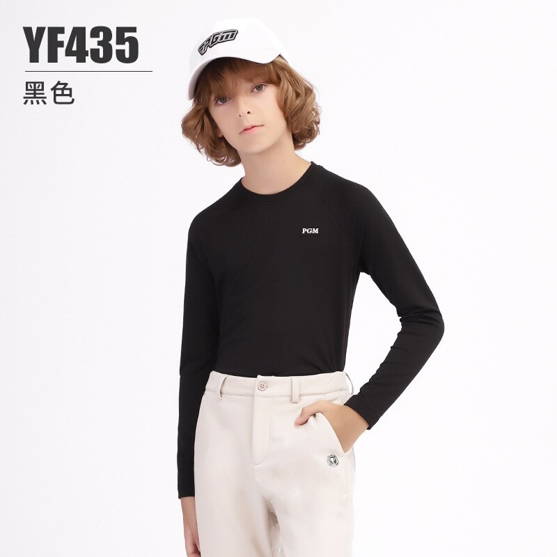 PGM Autumn Winter Boys Shirt Long Sleeve Golf Clothing Keep Warm Outdoor Sports Bottoming-Shirt Ladies Slim Fit T Shirts YF435: YF435-black / L 150cm