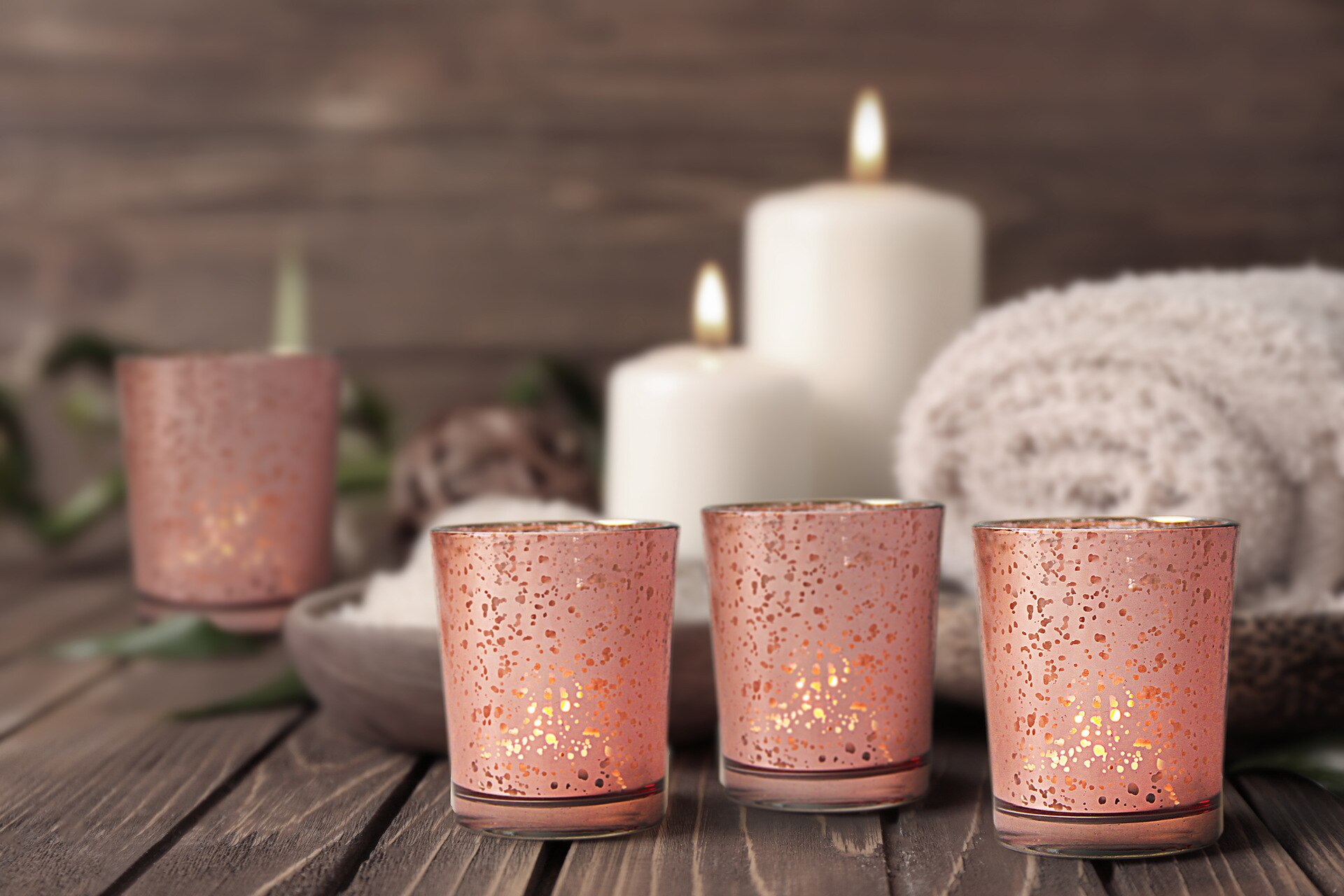 12pcs Votive Candle Holder Wedding Centerpieces for Table Glass Tealight Candle Holders Bulk for Party Home Decor Rose Gold