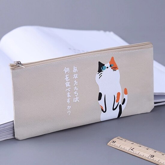 Canvas Pencil Case for School Cute Pen Bag Simple Striped Grid Pencilcase Pen Box Stationery Pouch School Office Supplies: 10