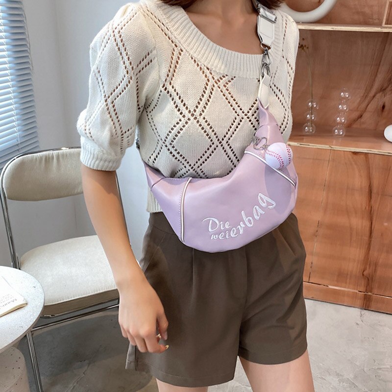 Projekt haftu małe torby baseballowe półksiężyc PU skórzane torby na ramię Crossbody dla kobiet 2021 moda kobiece torebki podróżne